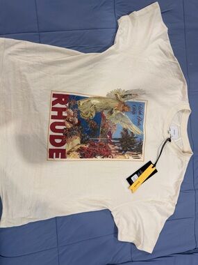 Rhude White Graphic T-Shirt with Multicolor Vintage Angel Print